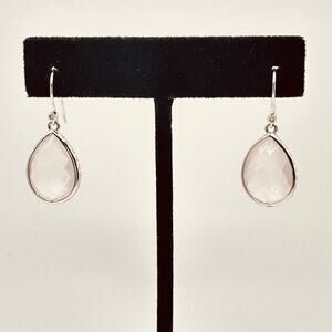 Sterling Silver Faceted Light Pink Rose Quartz Dangle Earring KJC 925 (tested)